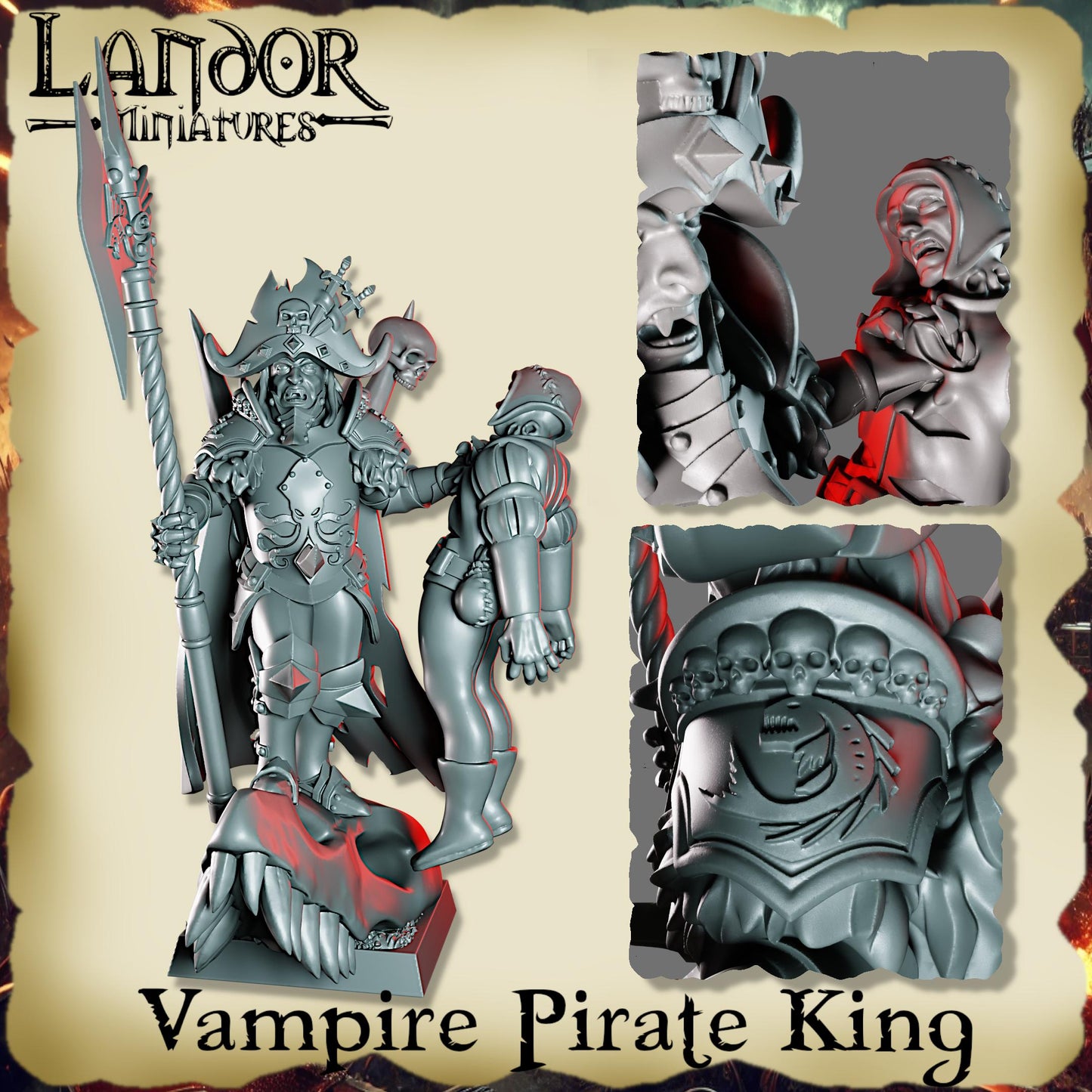 Vampire Pirate King, Modular Undead Swashbucklers by Landor Miniatures! Vampire Coast for Fantasy Wargames