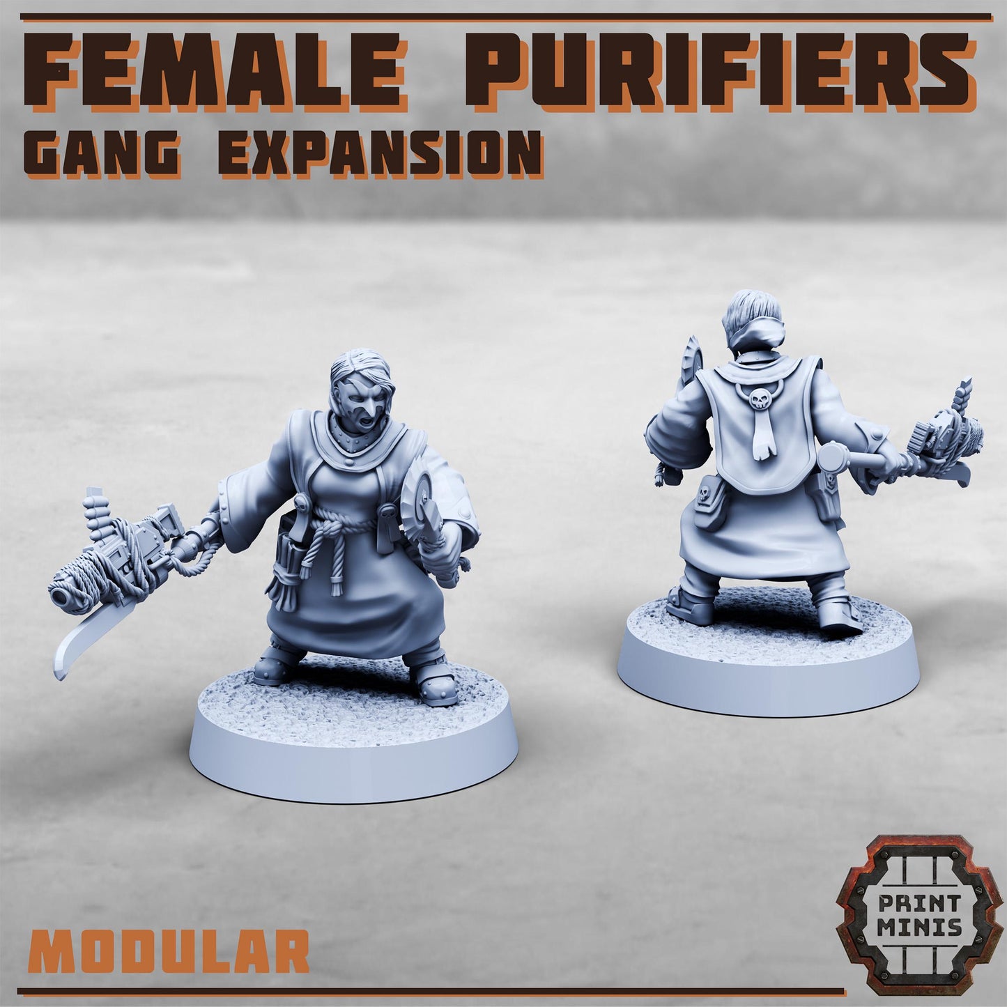 Purifier Gang - Female Expansion -  Sci-Fi Grimdark City Skirmish Warfare Purifier Mercenaries by Print Minis