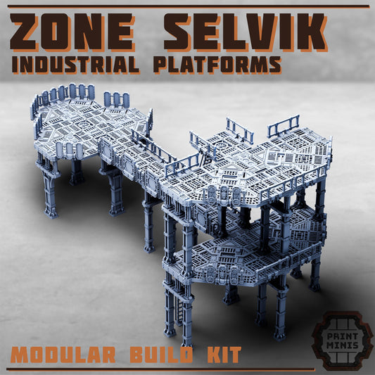 Zone Selvik - Industrial Platform Kit - Sci-Fi Space Industrial Terrain by Print Minis
