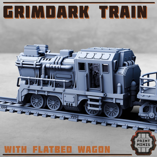 Grimdark Train w/ Wagon - Sci-Fi Space Industrial Steampunk Train by Print Minis
