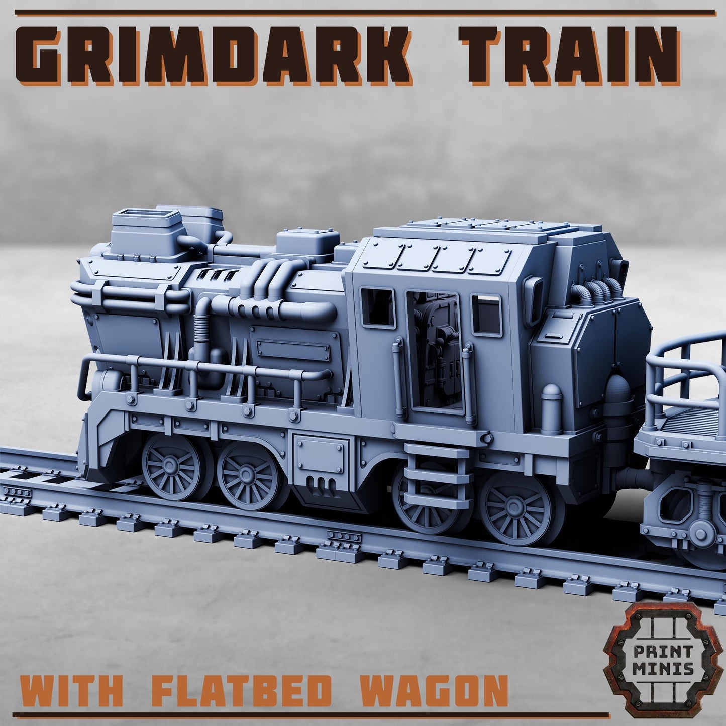 Grimdark Train w/ Wagon - Sci-Fi Space Industrial Steampunk Train by Print Minis