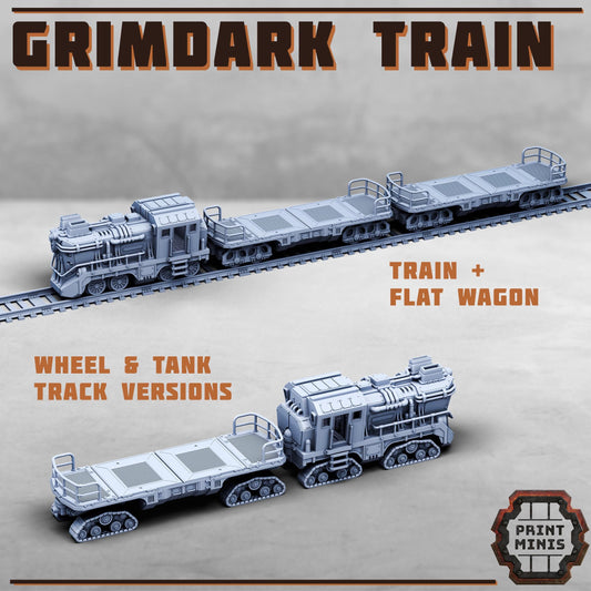 Grimdark Train w/ Wagon - Sci-Fi Space Industrial Steampunk Train by Print Minis