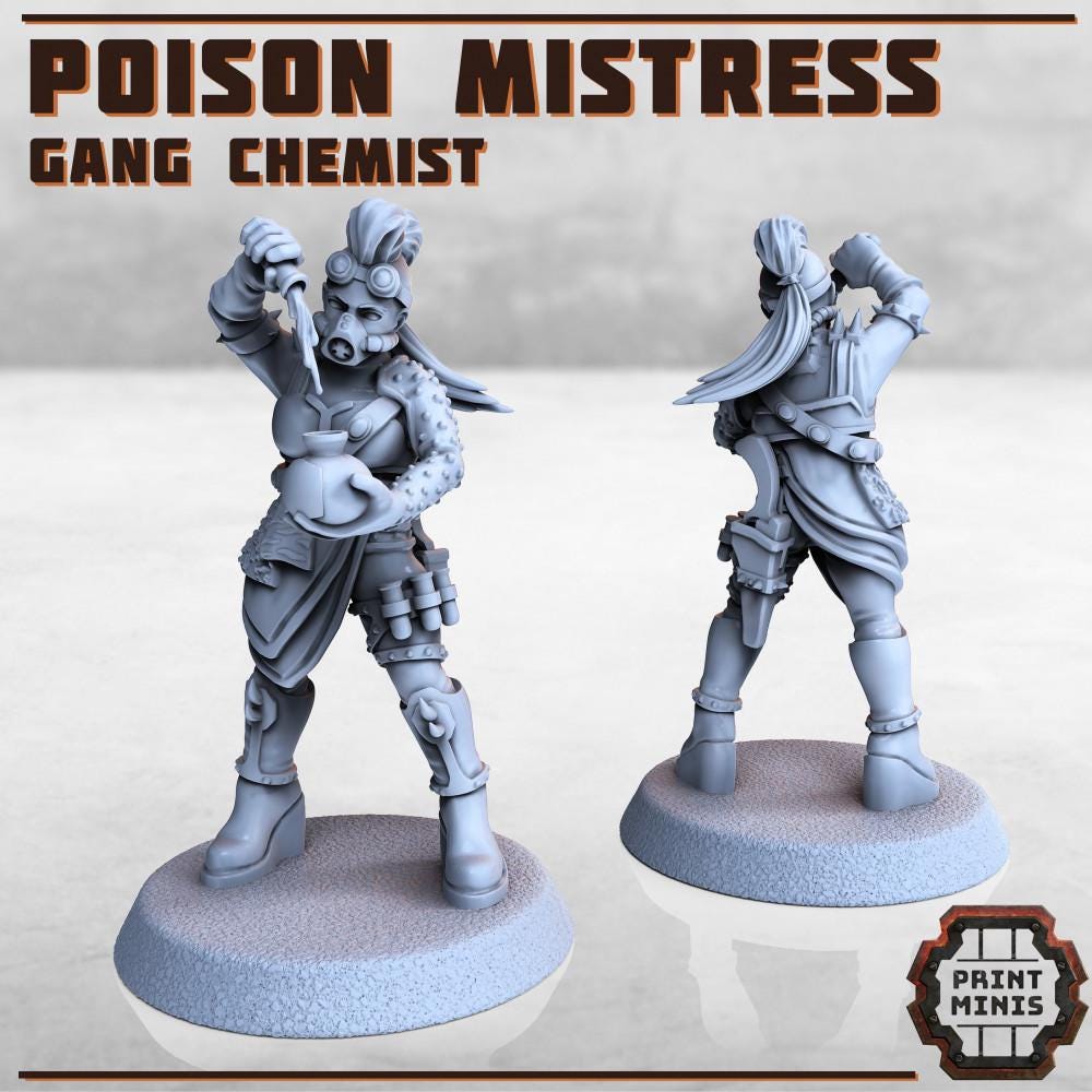 Poison Mistress + Seer -  Sci-Fi Grimdark City Skirmish Warfare Female Mercenaries by Print Minis