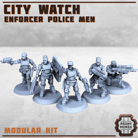 City Watch Police Enforcers -  Sci-Fi Grimdark Tech Hunter Mercenaries by Print Minis