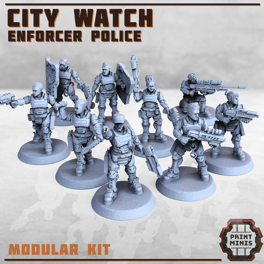 City Watch Police Enforcers -  Sci-Fi Grimdark Tech Hunter Mercenaries by Print Minis