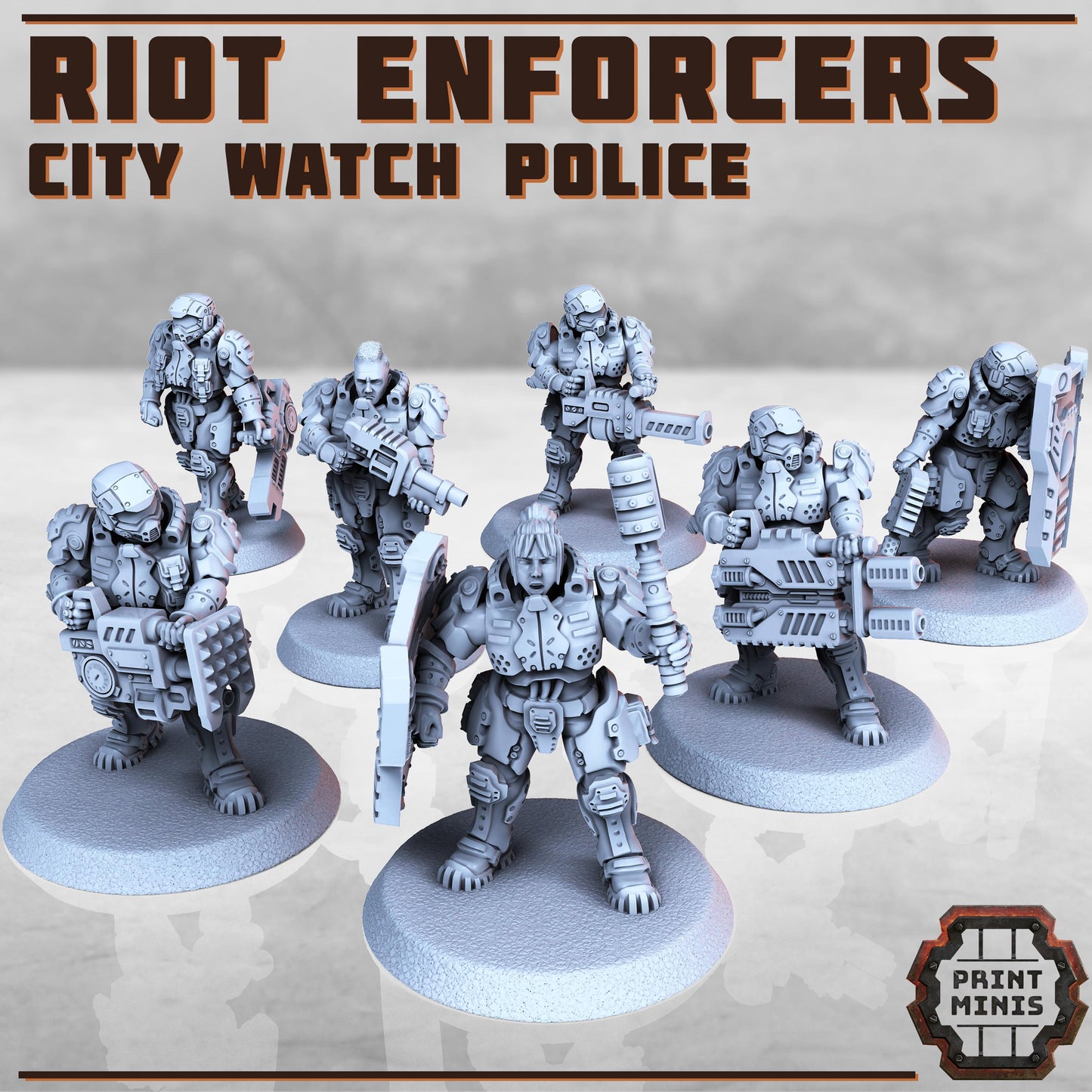 Heavy Riot Enforcers - City Watch Police -  Sci-Fi Grimdark Tech Hunter Mercenaries by Print Minis