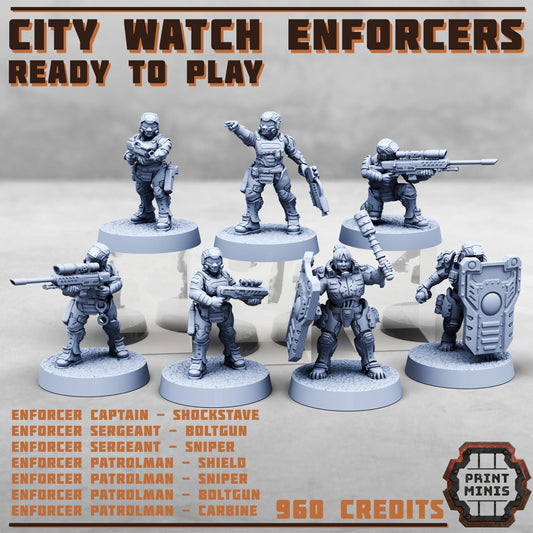 City Watch Enforcers - Ready to Play Gang -  Sci-Fi Grimdark Tech Hunter Mercenaries by Print Minis