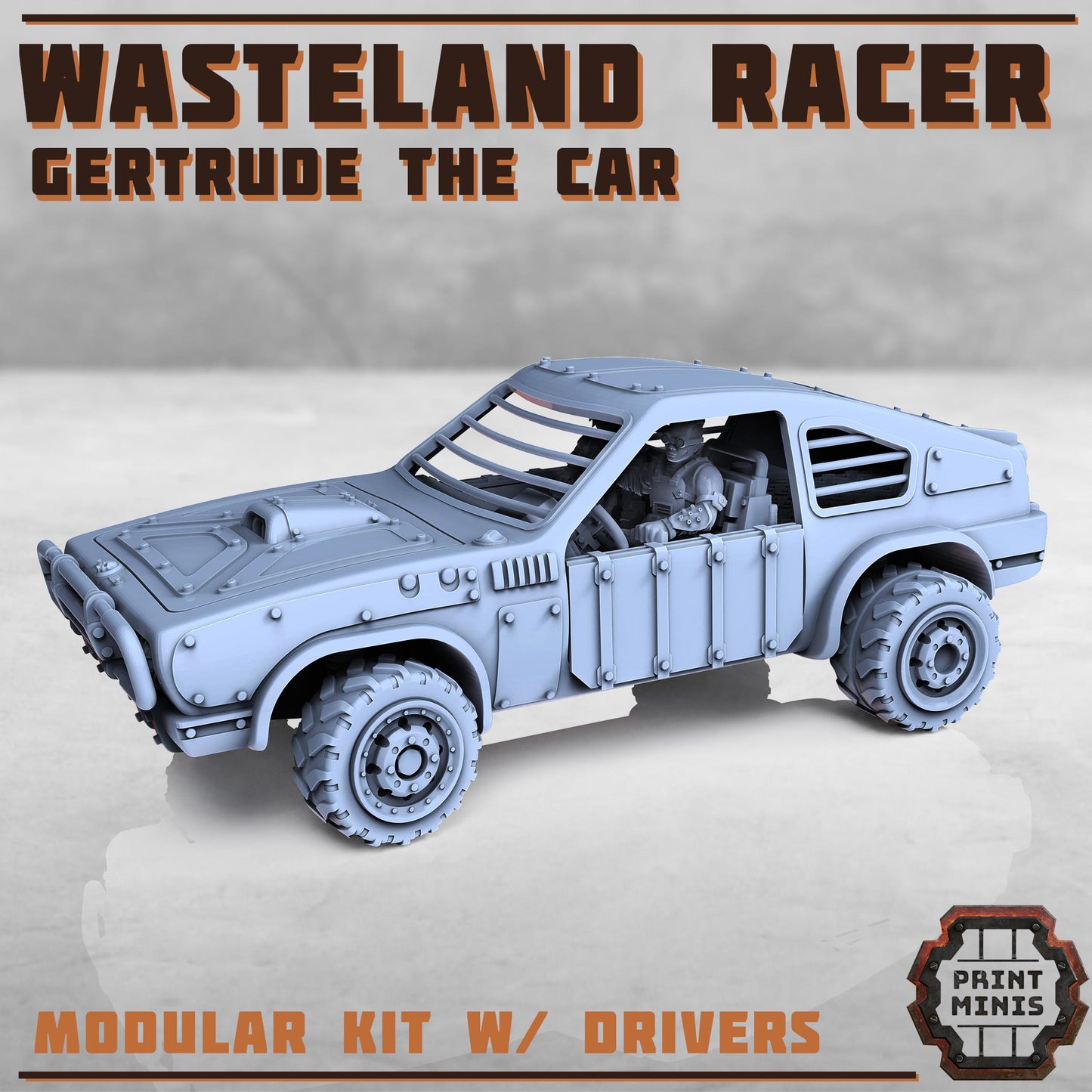 Wasteland Race Car - Gertrude w/ Outlaw Drivers - Outcast Gangers - Sci-Fi Grimdark Mercenaries by Print Minis