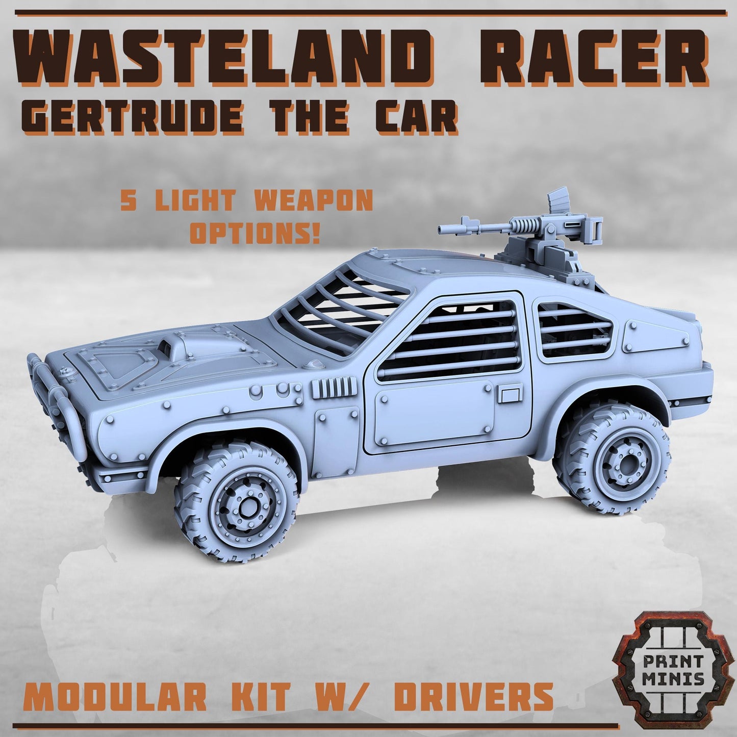Wasteland Race Car - Gertrude w/ Outlaw Drivers - Outcast Gangers - Sci-Fi Grimdark Mercenaries by Print Minis