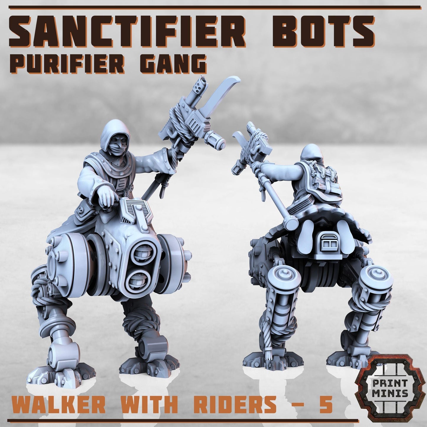 Sanctifier Bots with Purifier Riders -  Sci-Fi Grimdark City Skirmish Warfare Purifier Mercenaries by Print Minis