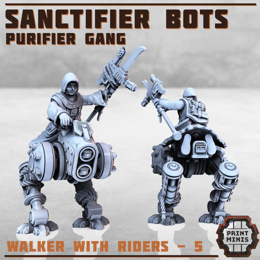 Sanctifier Bots with Purifier Riders -  Sci-Fi Grimdark City Skirmish Warfare Purifier Mercenaries by Print Minis