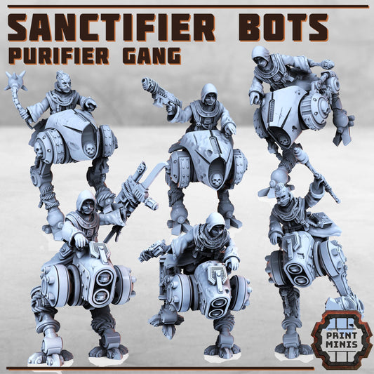 Sanctifier Bots with Purifier Riders -  Sci-Fi Grimdark City Skirmish Warfare Purifier Mercenaries by Print Minis