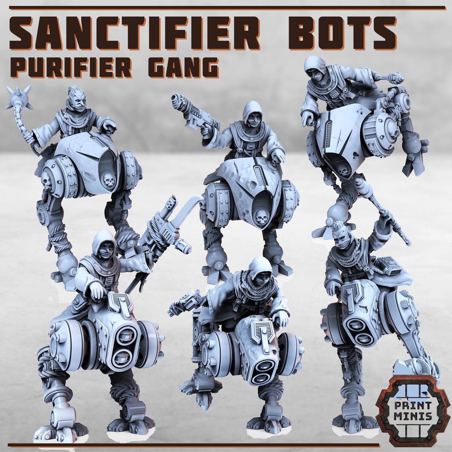 Sanctifier Bots with Purifier Riders -  Sci-Fi Grimdark City Skirmish Warfare Purifier Mercenaries by Print Minis