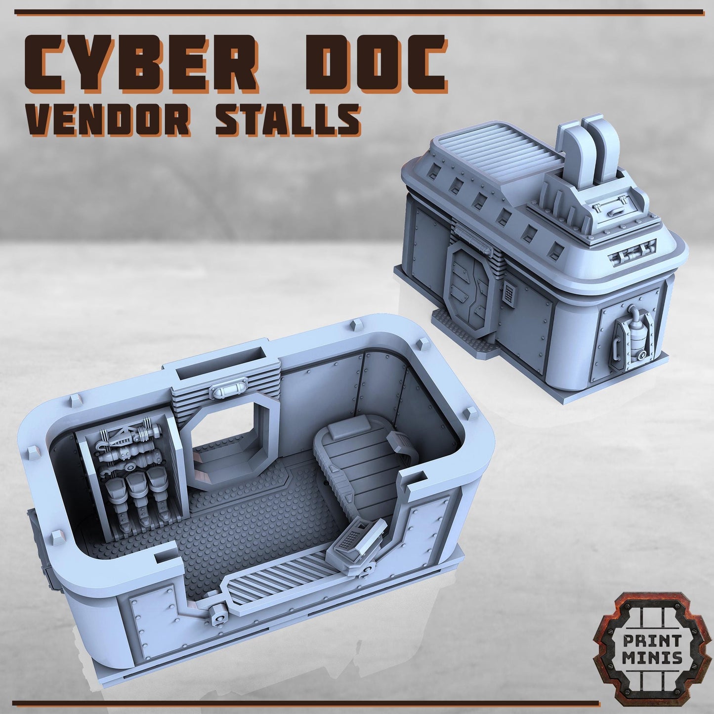 Market Vendor Stalls (interior details) - Sci-Fi City Skirmish Wargaming Terrain by Print Minis