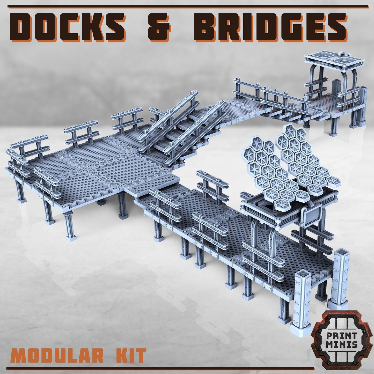 Bridges & Docks Terrain Kit - Sci-Fi City Skirmish Wargaming Terrain by Print Minis