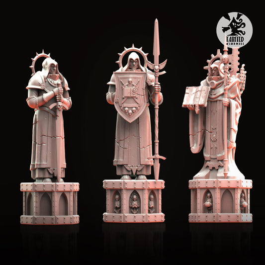 Gothic Statues and Bases, Imperial Cathedral Terrain Features Sculpted by Tainted Windmill for Wargames set in the Grimdark Future