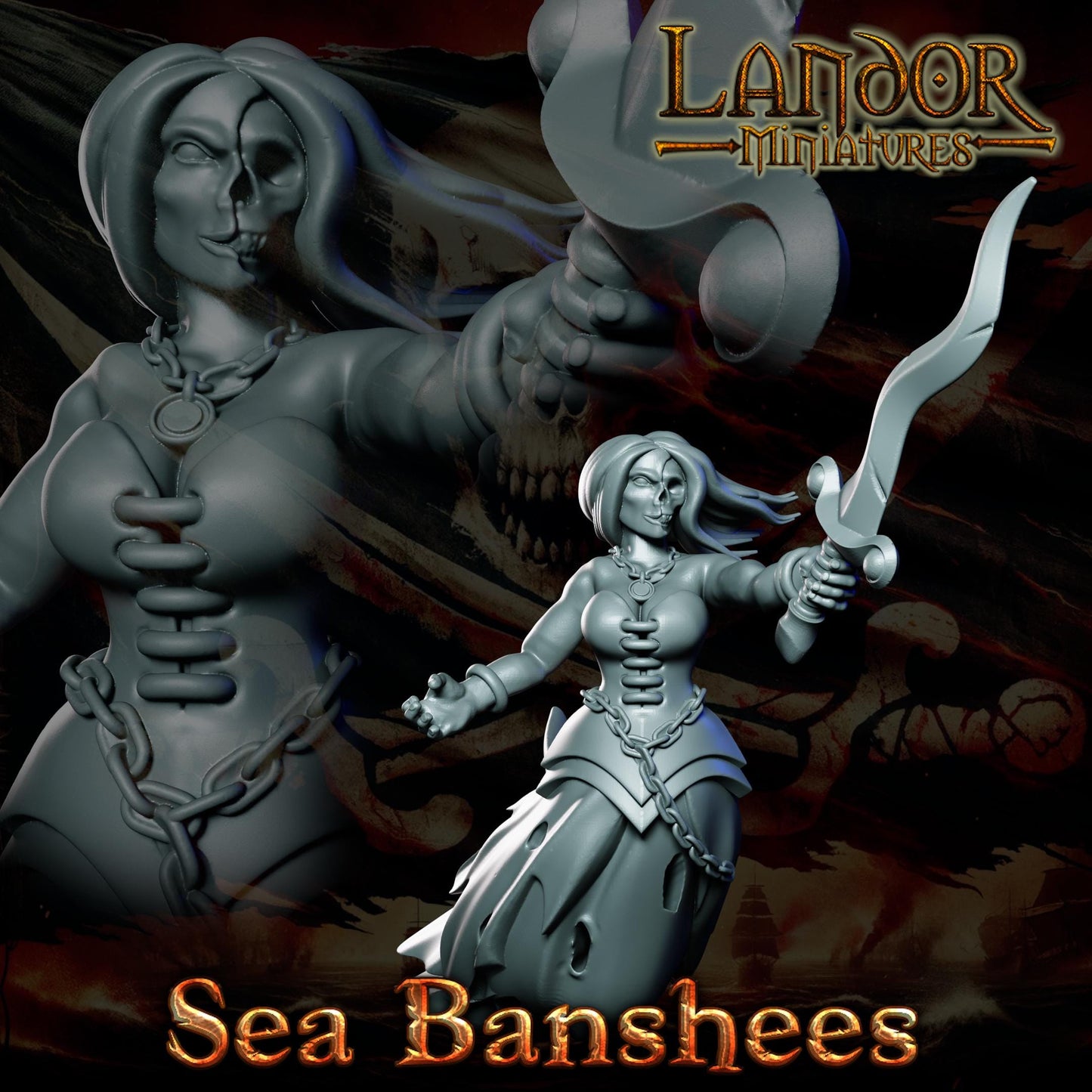 Vampire Pirate Captain, Modular Undead Swashbucklers by Landor Miniatures! Vampire Coast for Fantasy Wargames