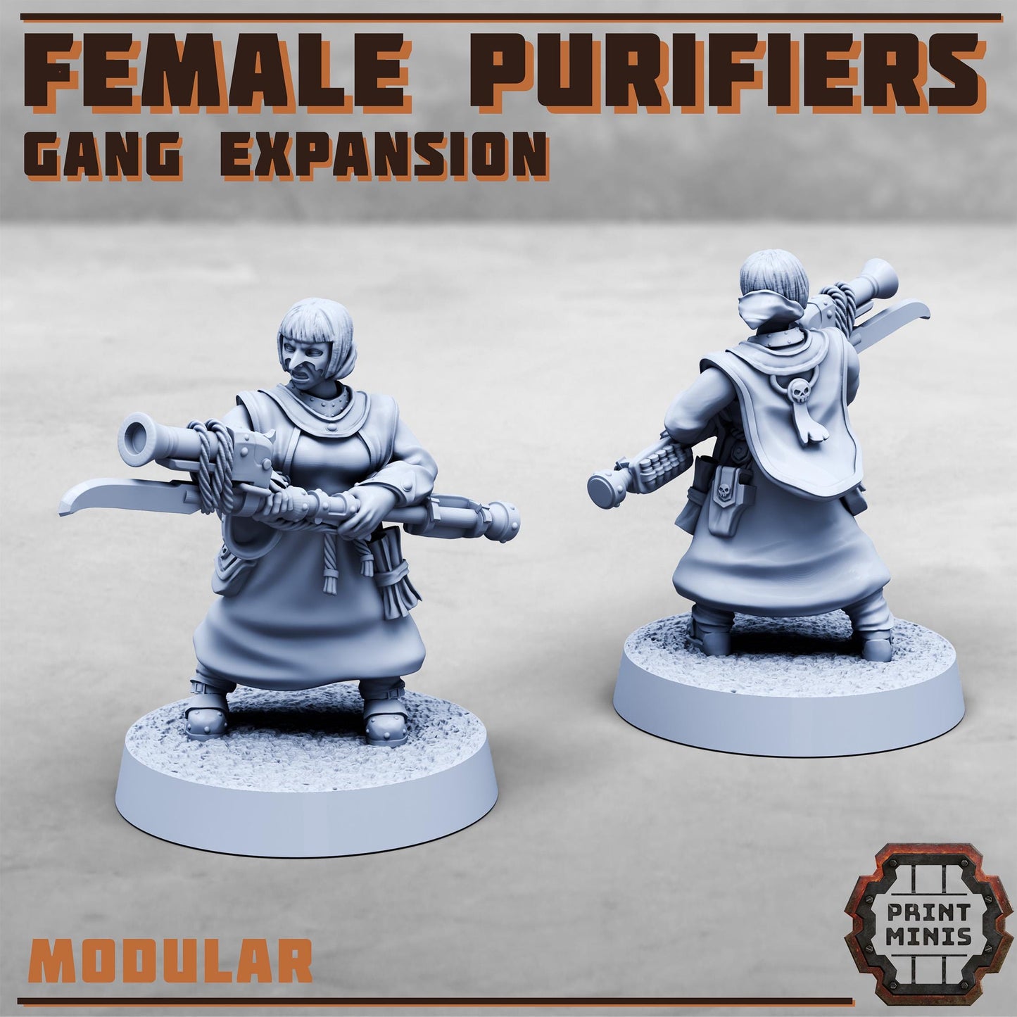 Purifier Gang - Female Expansion -  Sci-Fi Grimdark City Skirmish Warfare Purifier Mercenaries by Print Minis