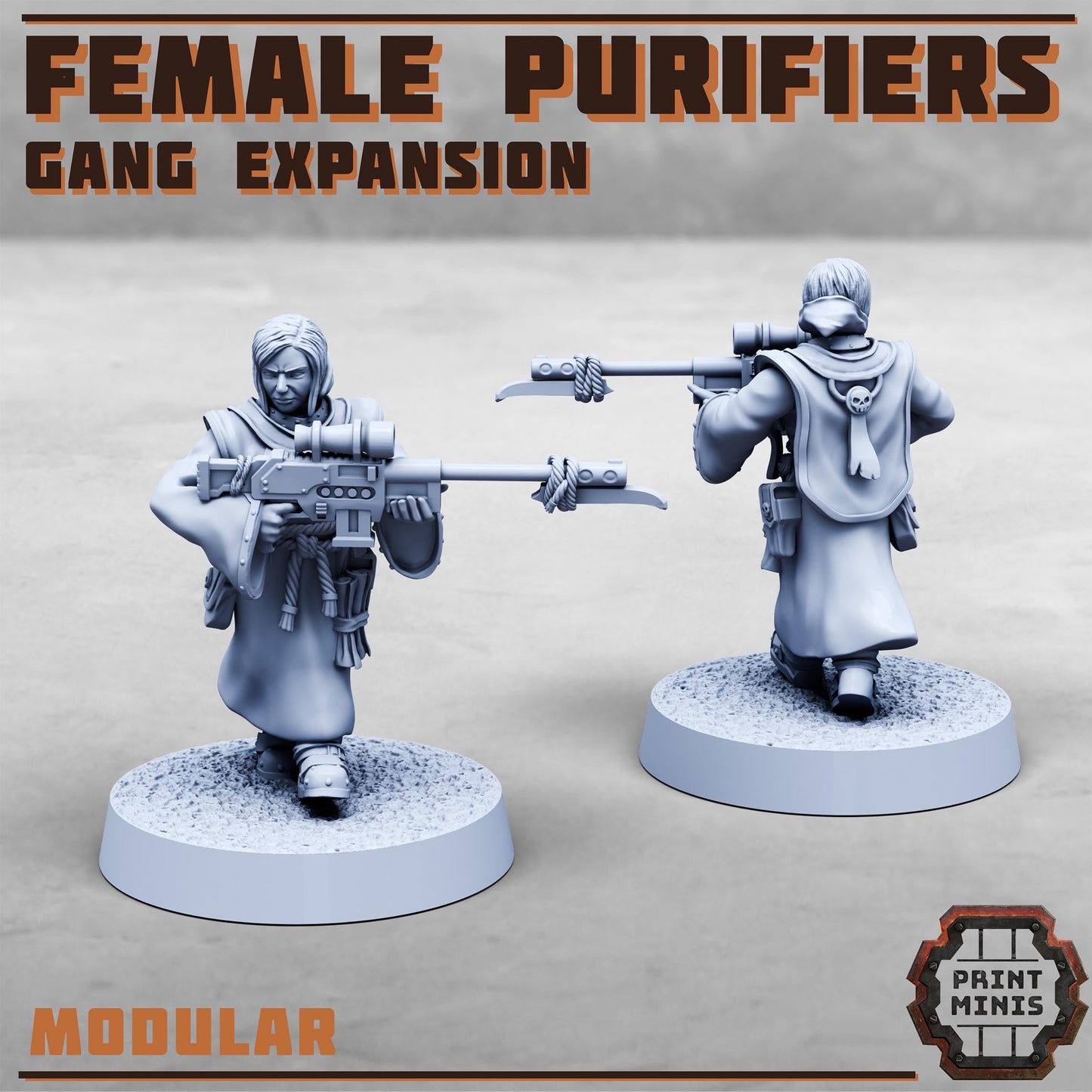 Purifier Gang - Female Expansion -  Sci-Fi Grimdark City Skirmish Warfare Purifier Mercenaries by Print Minis