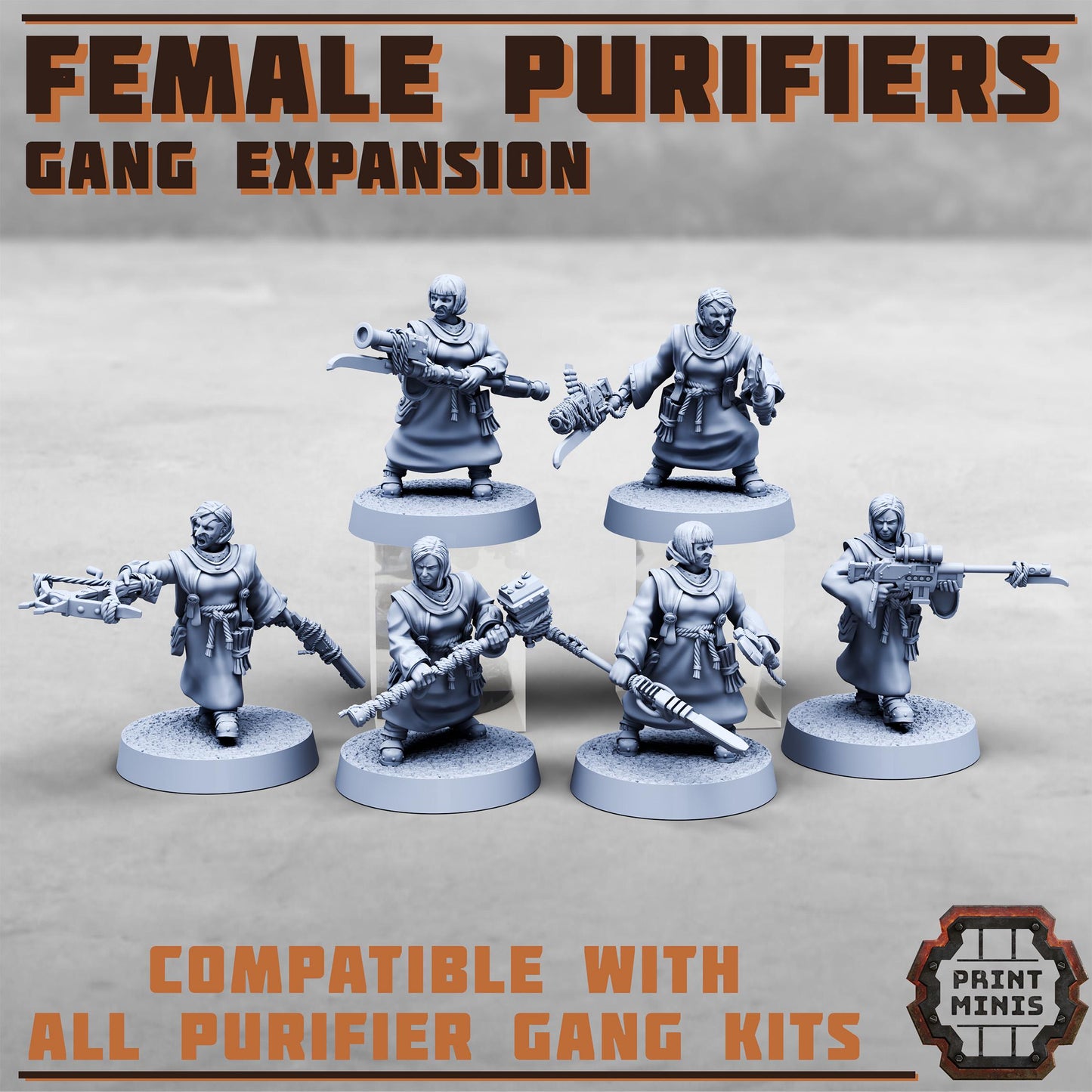 Purifier Gang - Female Expansion -  Sci-Fi Grimdark City Skirmish Warfare Purifier Mercenaries by Print Minis