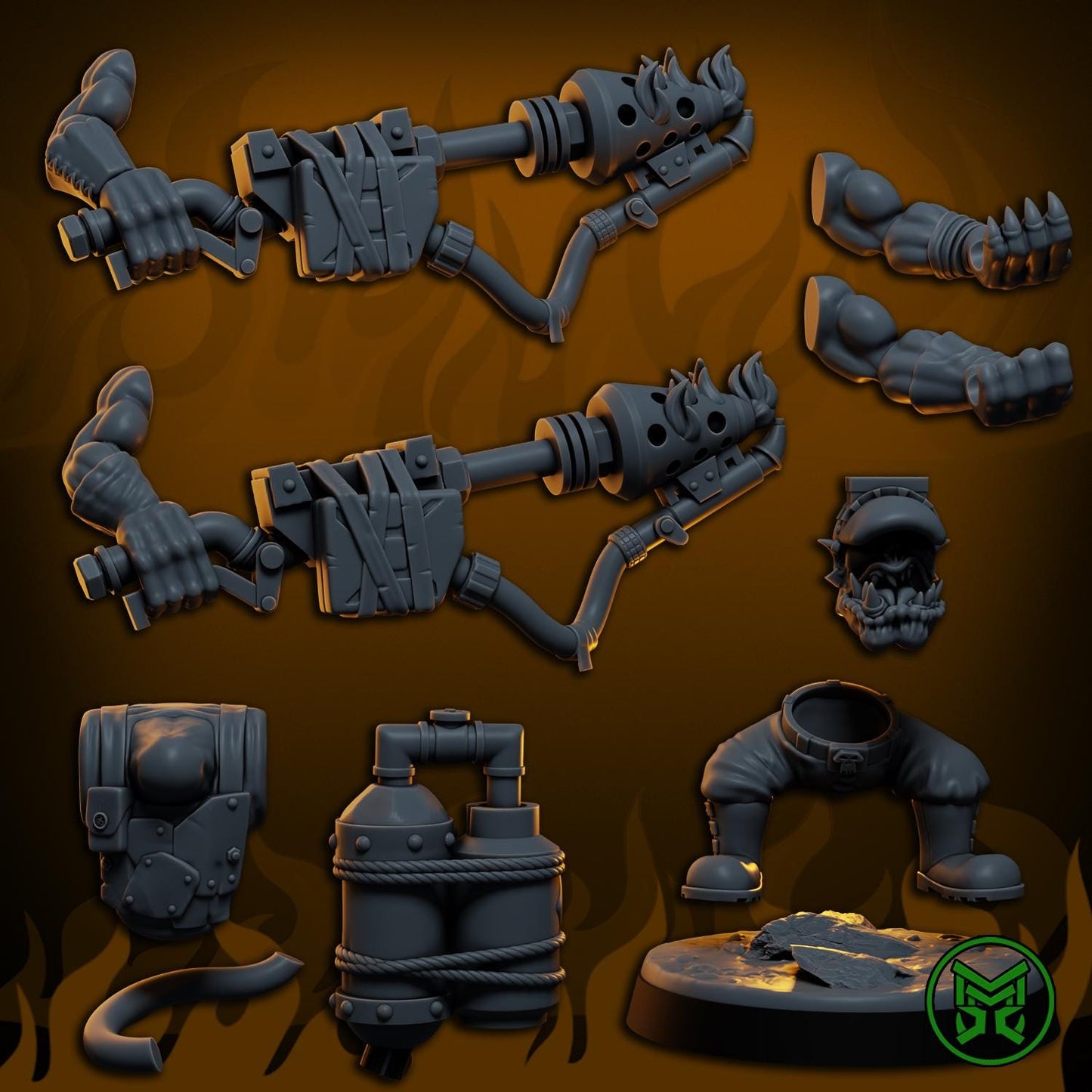 Flamerz, Space-Faring Burna Ork Menace Sculpted by Mekka Miniatures, Grimdark Compatible, Sci-Fi Wargame Scale