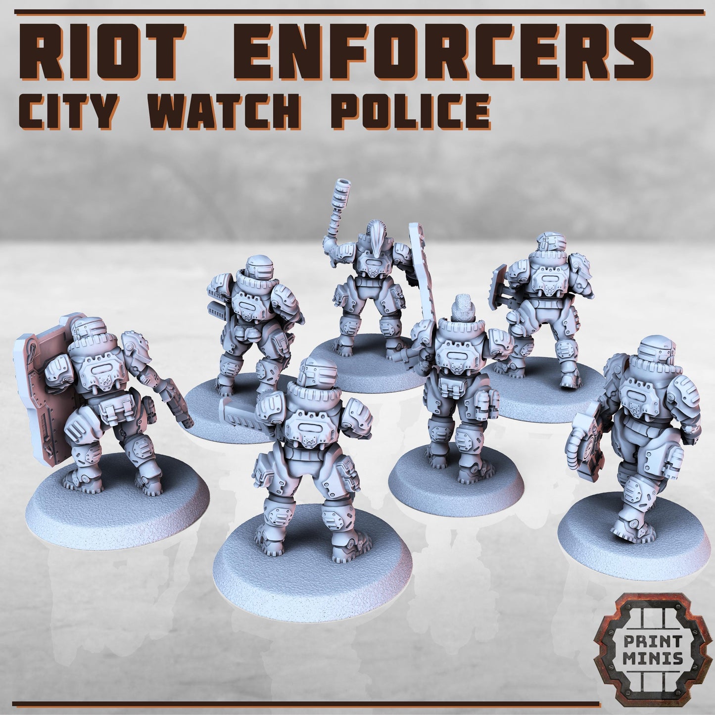 Heavy Riot Enforcers - City Watch Police -  Sci-Fi Grimdark Tech Hunter Mercenaries by Print Minis