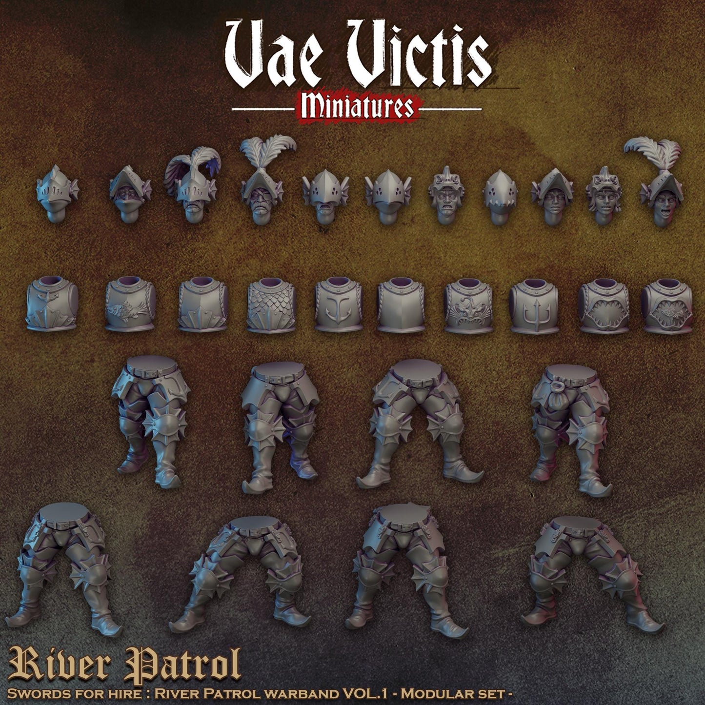 Modular Mercenary River Patrol Miniatures, Bits and Weapon Conversions Fantasy by Vae Victis, perfect for Fantasy tabletop Wargames