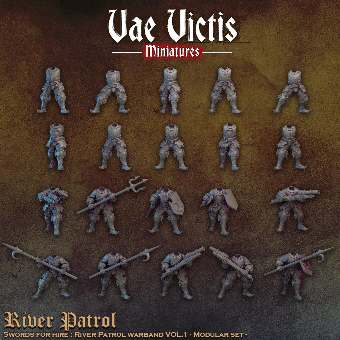 Modular Mercenary River Patrol Miniatures, Bits and Weapon Conversions Fantasy by Vae Victis, perfect for Fantasy tabletop Wargames