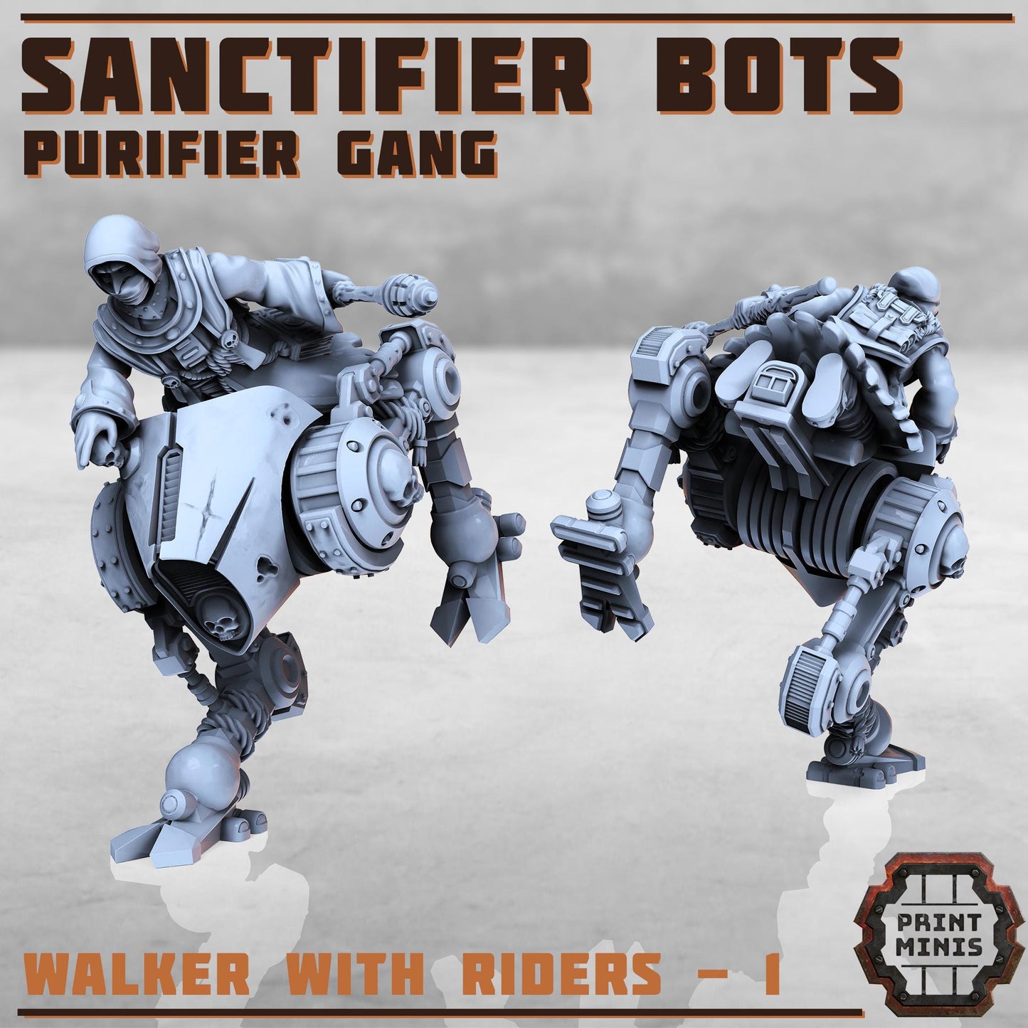 Sanctifier Bots with Purifier Riders -  Sci-Fi Grimdark City Skirmish Warfare Purifier Mercenaries by Print Minis
