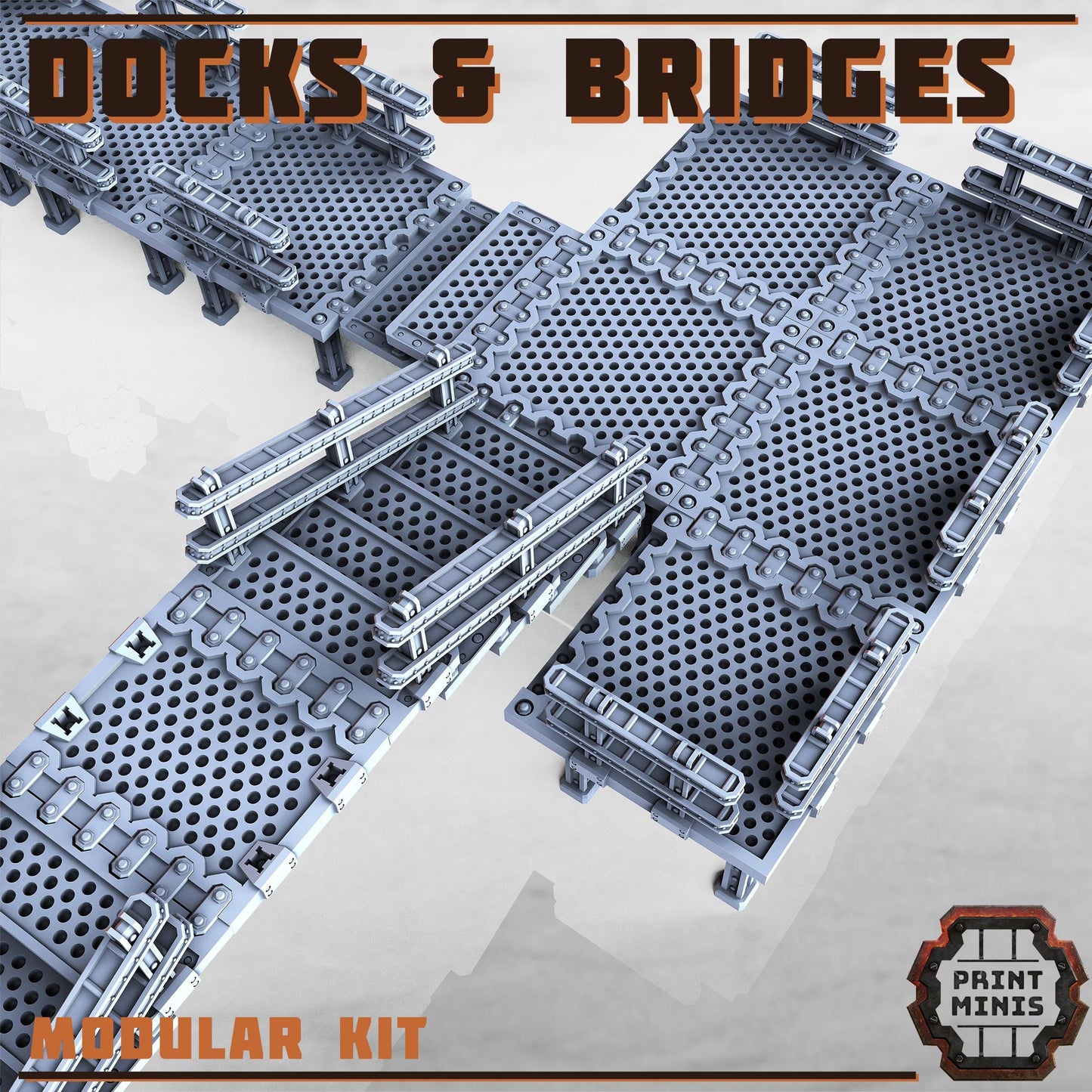 Bridges & Docks Terrain Kit - Sci-Fi City Skirmish Wargaming Terrain by Print Minis