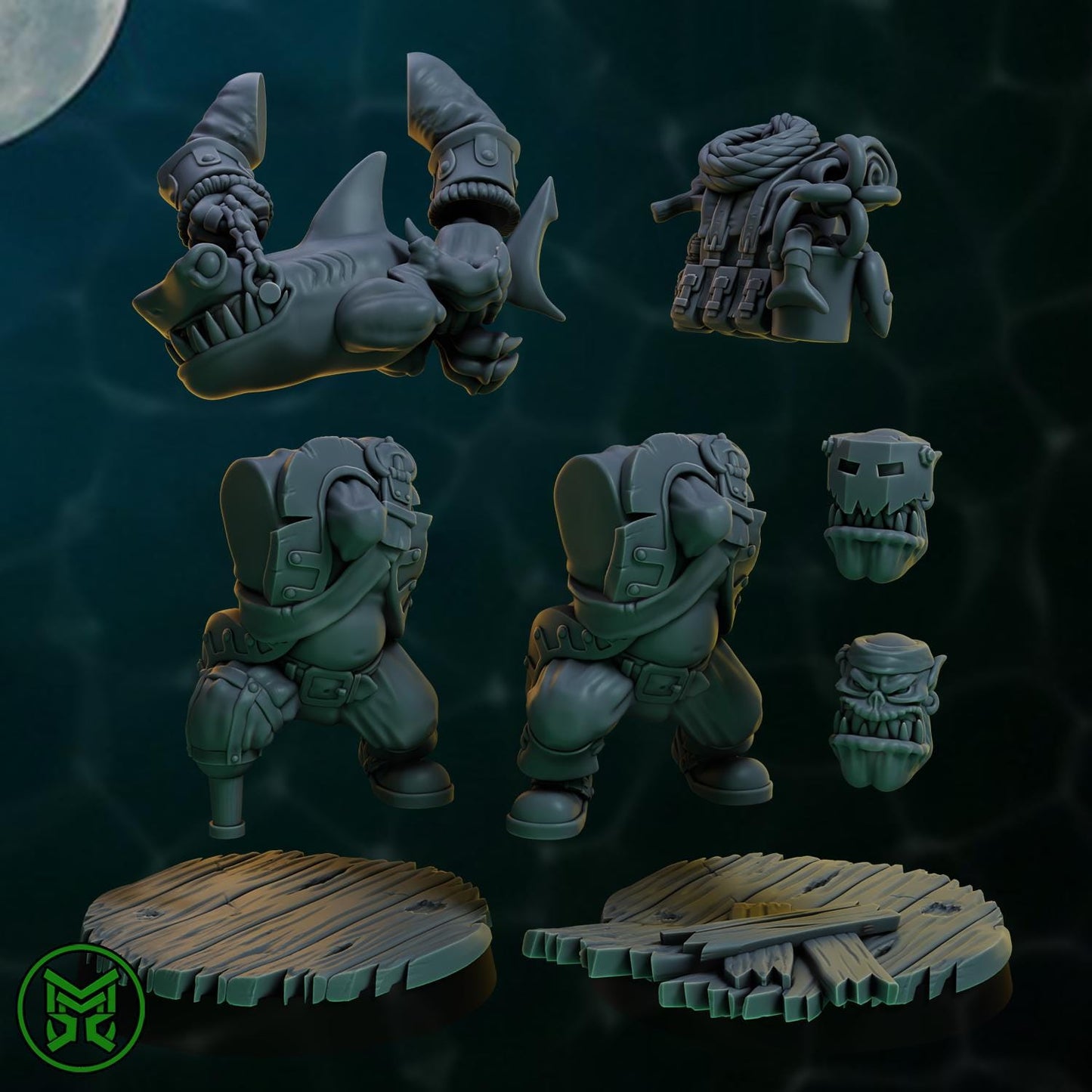 Pirate Commandos - Smasher Shark, Space-Faring Orkish Menace Sculpted by Mekka Miniatures, Grimdark Compatible, Scaled for Sci-Fi Wargames