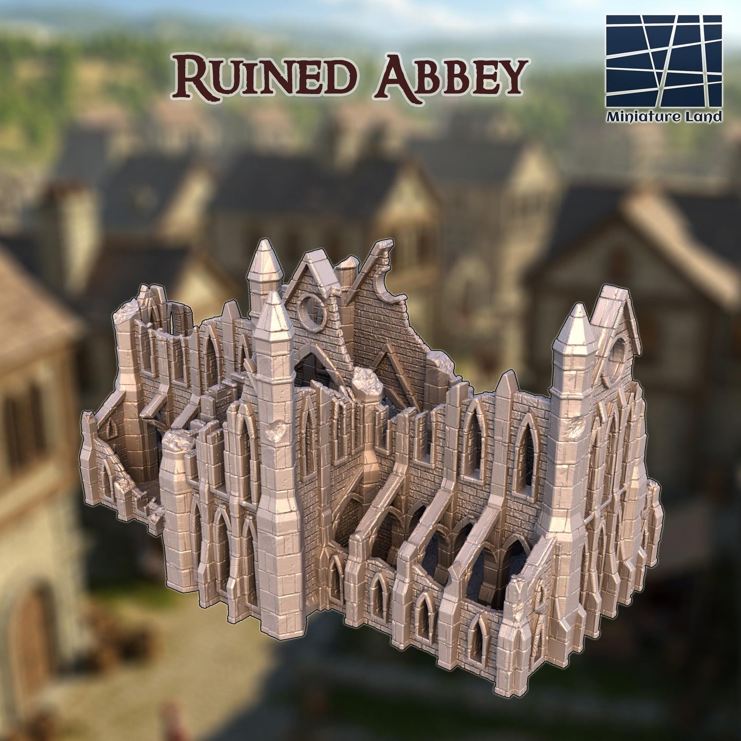 Ruined Abbey - Tabletop Terrain - 28 MM, Tabletop 3D Printed Terrain by MiniatureLand, Perfect for Wargaming and RPGs