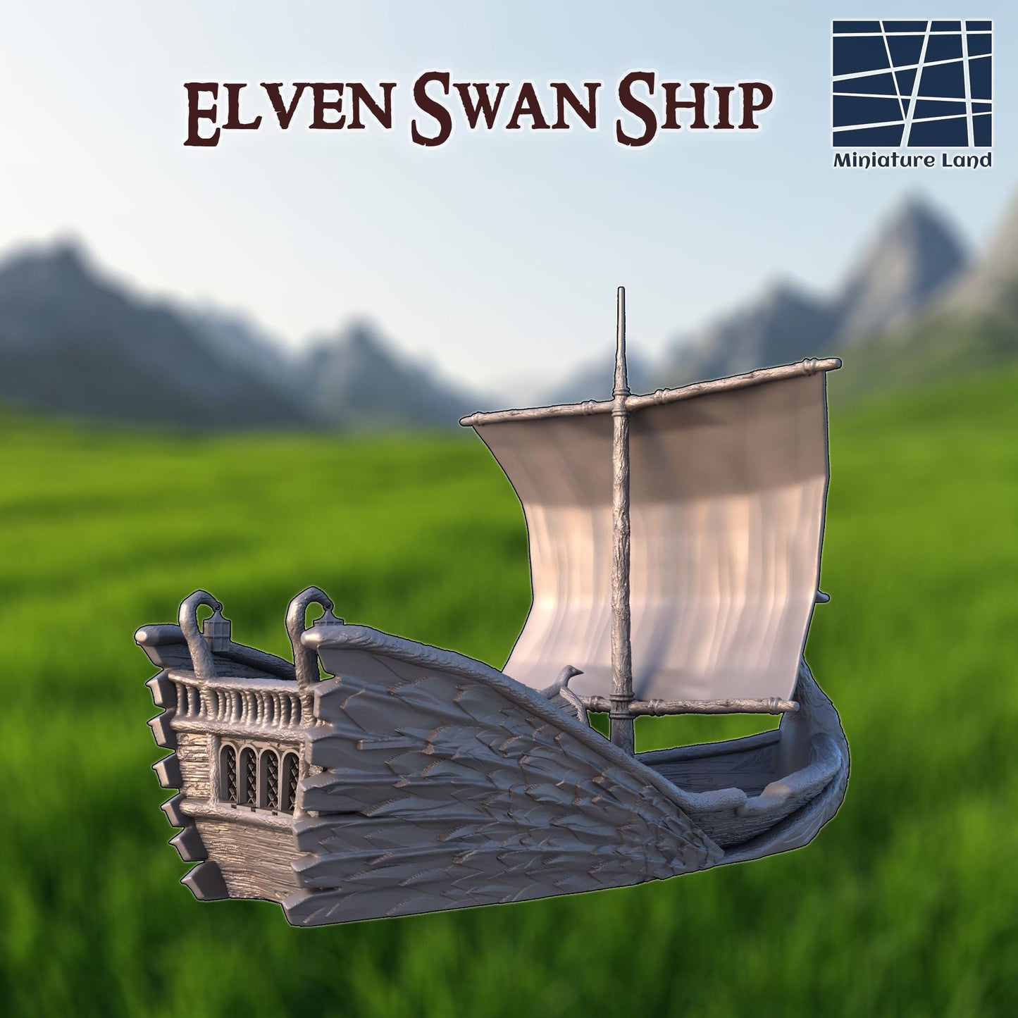 Elven Swan Ship - Tabletop Terrain - 28 MM, Tabletop 3D Printed Terrain by MiniatureLand, Perfect for Wargaming and RPGs