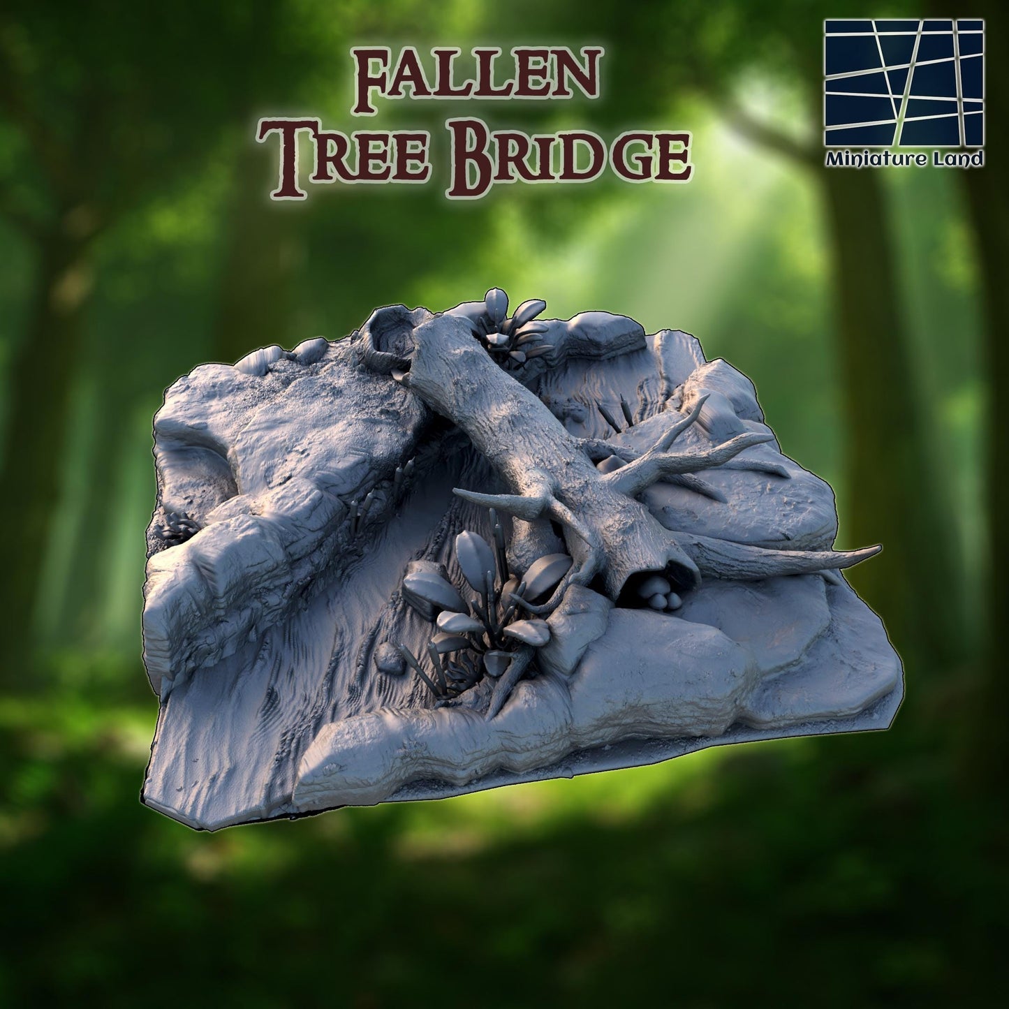 Fallen Tree Bridge - Tabletop Terrain - 28 MM, Tabletop 3D Printed Terrain by MiniatureLand, Perfect for Wargaming and RPGs