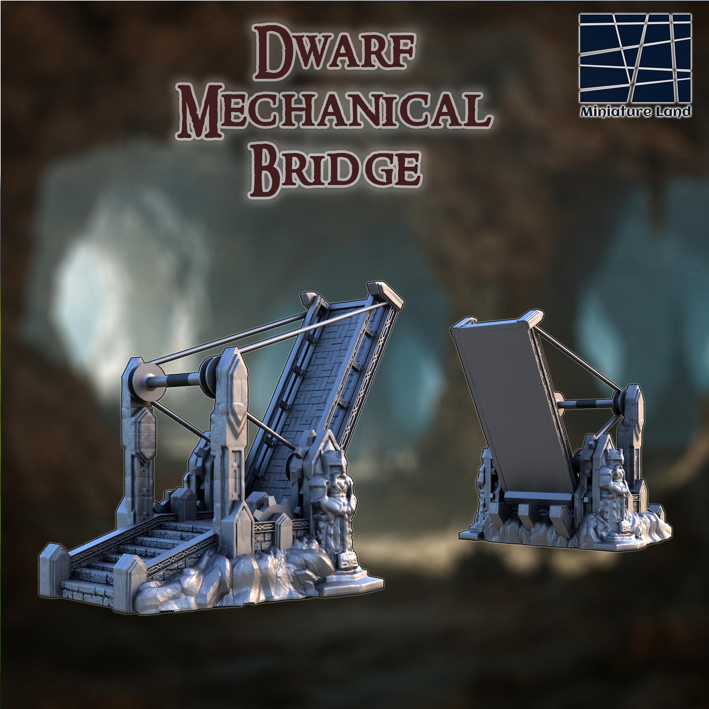 Dwarf Mechanical Bridge - Tabletop Terrain - 28 MM, Tabletop 3D Printed Terrain by MiniatureLand, Perfect for Wargaming and RPGs
