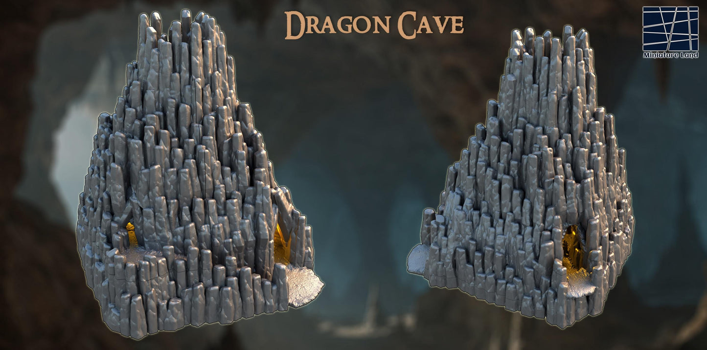 Dragon Cave - Tabletop Terrain - 28 MM, Tabletop 3D Printed Terrain by MiniatureLand, Perfect for Wargaming and RPGs