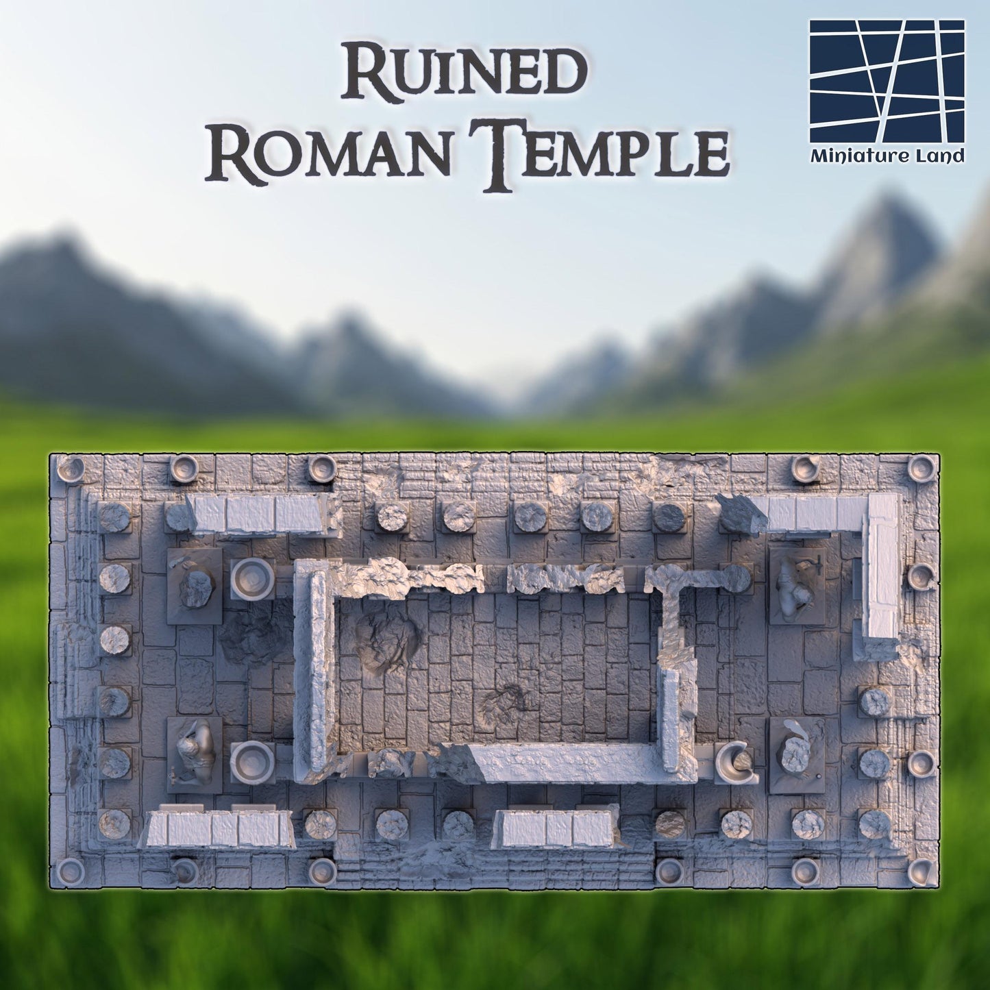 Ruined Roman Temple - Tabletop Terrain - 28 MM, Tabletop 3D Printed Terrain by MiniatureLand, Perfect for Wargaming and RPGs