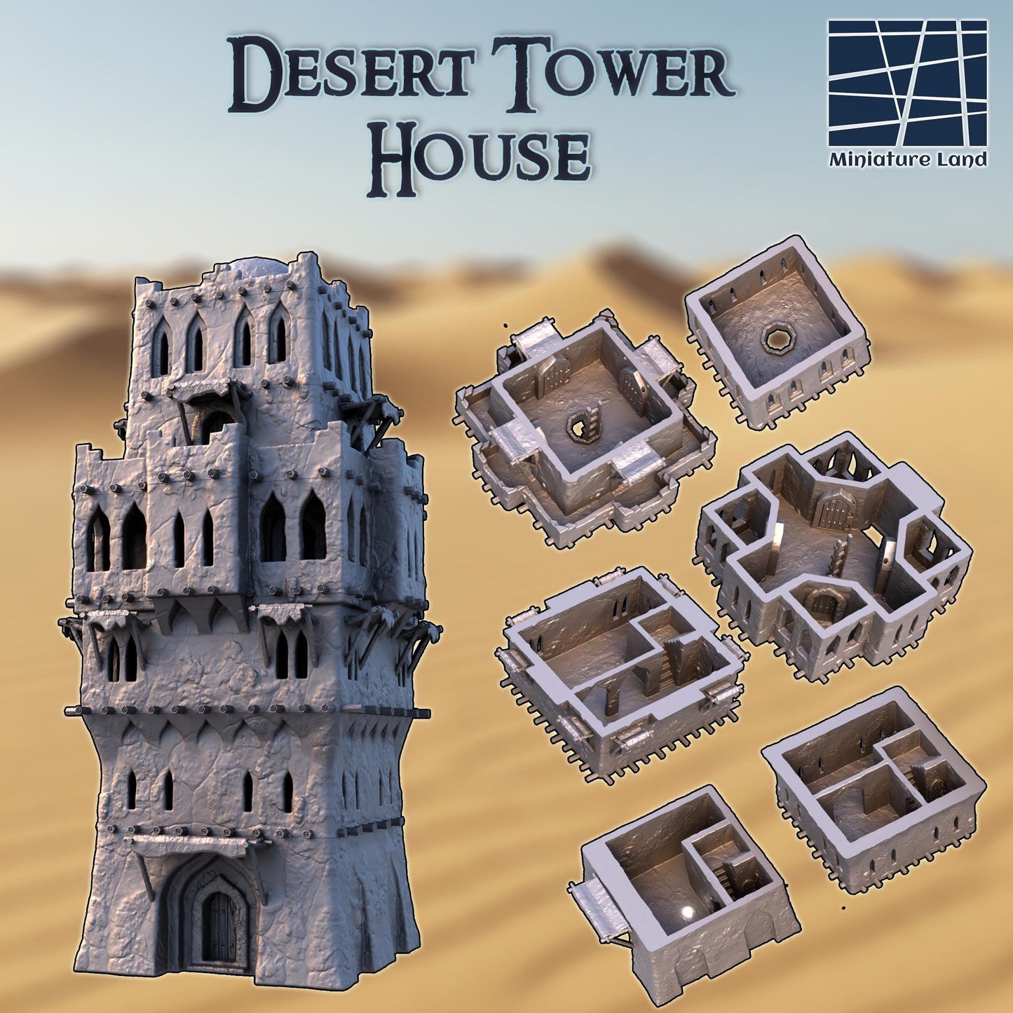 Desert Tower House - Tabletop Terrain - 28 MM Tabletop 3D Printed Terrain by MiniatureLand, Perfect for Wargaming and RPGs