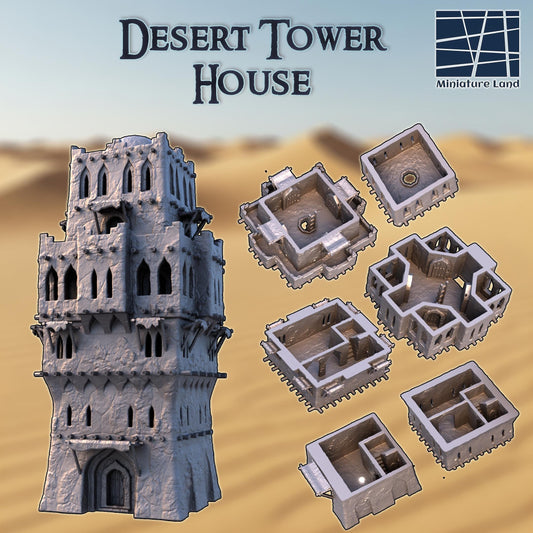 Desert Tower House - Tabletop Terrain - 28 MM Tabletop 3D Printed Terrain by MiniatureLand, Perfect for Wargaming and RPGs