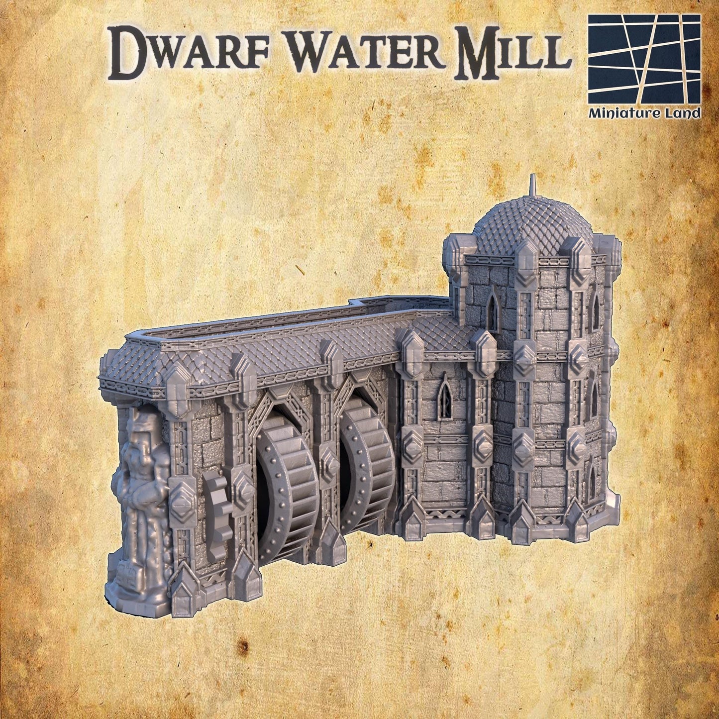 Dwarf Watermill - Tabletop Terrain - 28 MM, Tabletop 3D Printed Terrain by MiniatureLand, Perfect for Wargaming and RPGs