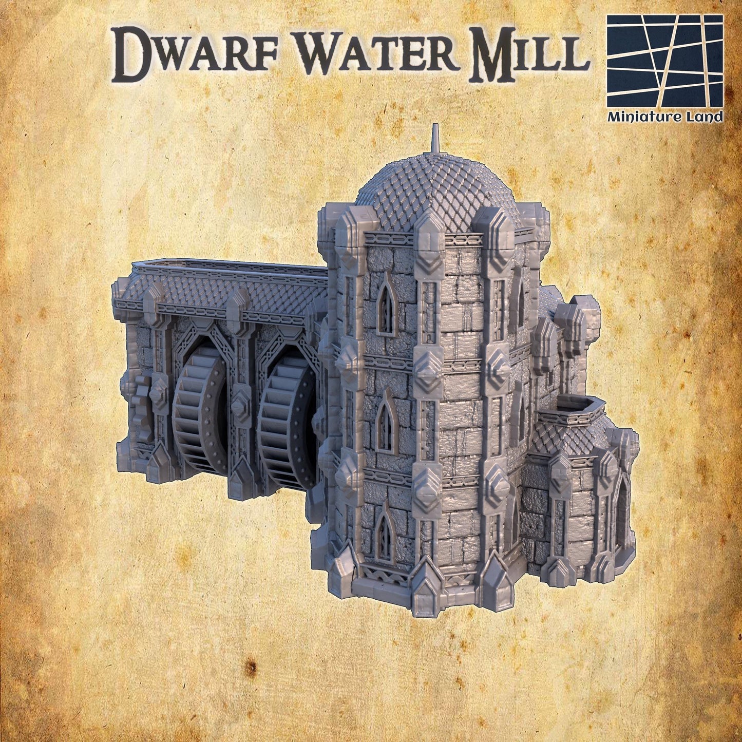 Dwarf Watermill - Tabletop Terrain - 28 MM, Tabletop 3D Printed Terrain by MiniatureLand, Perfect for Wargaming and RPGs