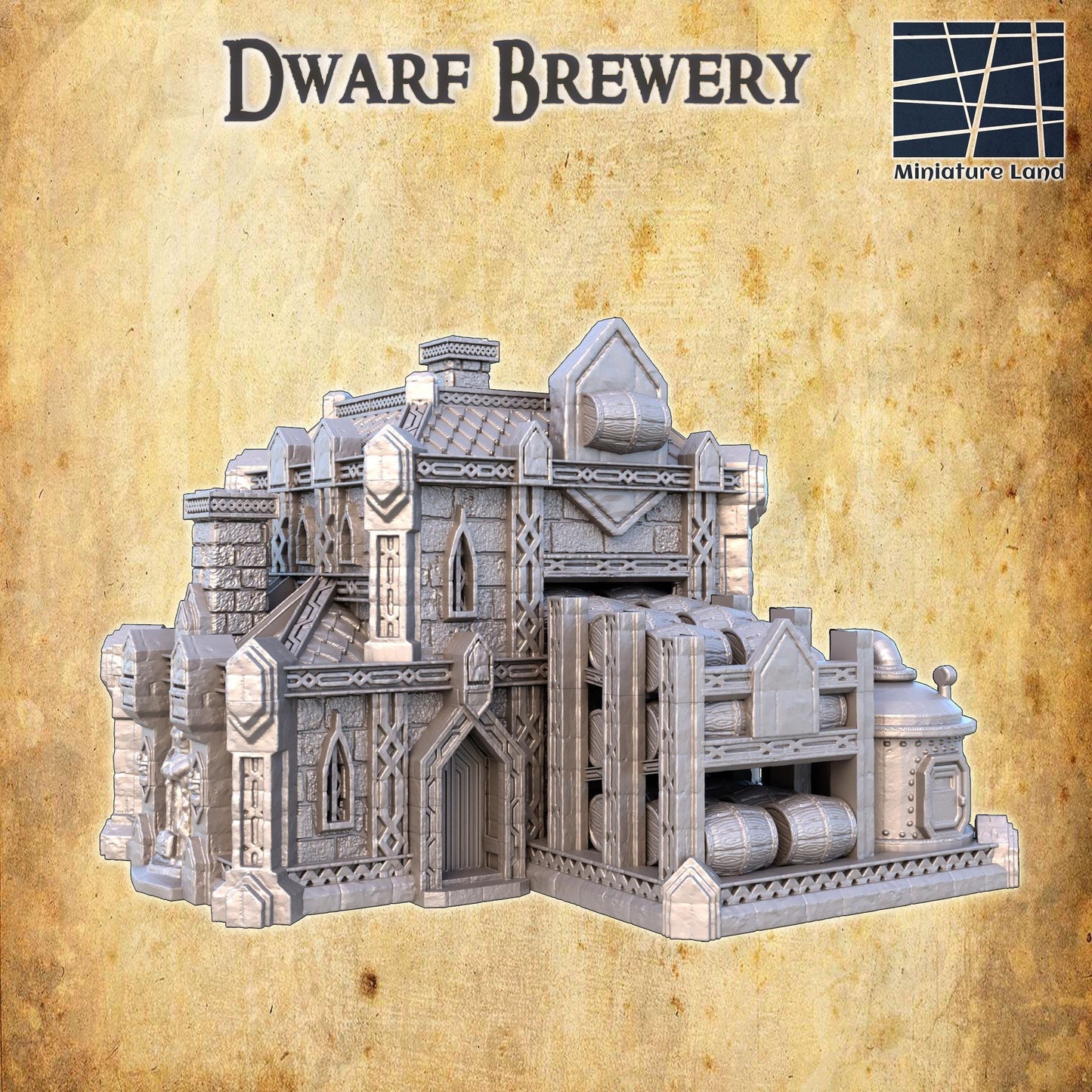 Dwarf Brewery - Tabletop Terrain - 28 MM, Tabletop 3D Printed Terrain by MiniatureLand, Perfect for Wargaming and RPGs
