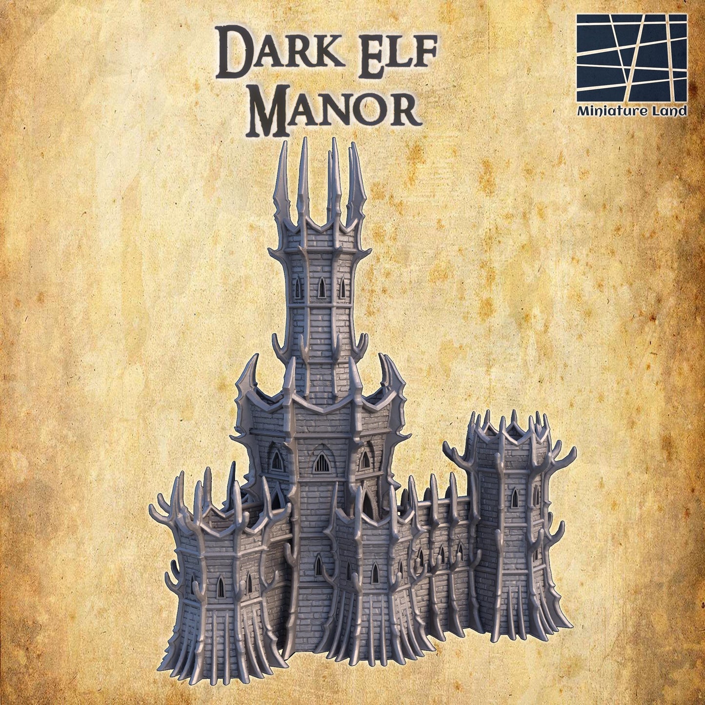 Dark Elf Manor - Tabletop Terrain - 28 MM, Tabletop 3D Printed Terrain by MiniatureLand, Perfect for Wargaming and RPGs
