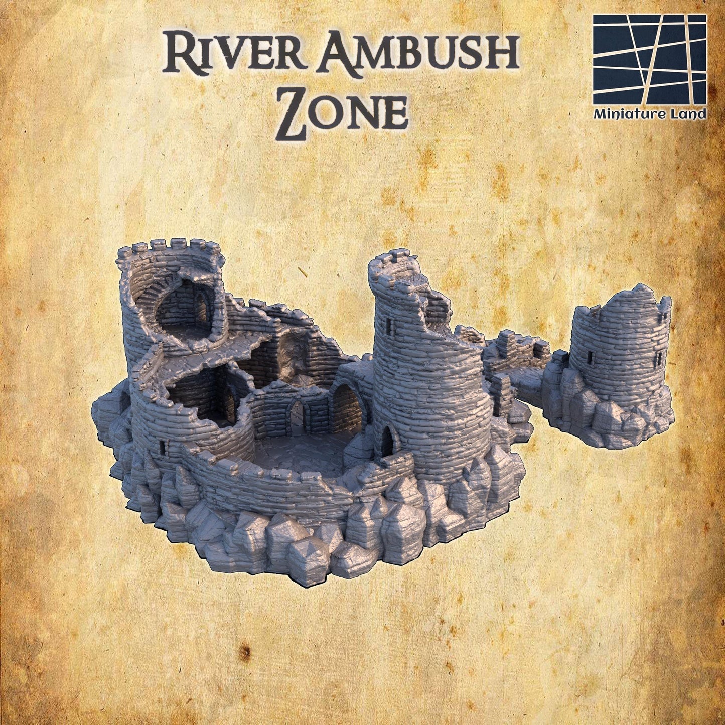 River Ambush Zone - Tabletop Terrain - 28 MM, Tabletop 3D Printed Terrain by MiniatureLand, Perfect for Wargaming and RPGs