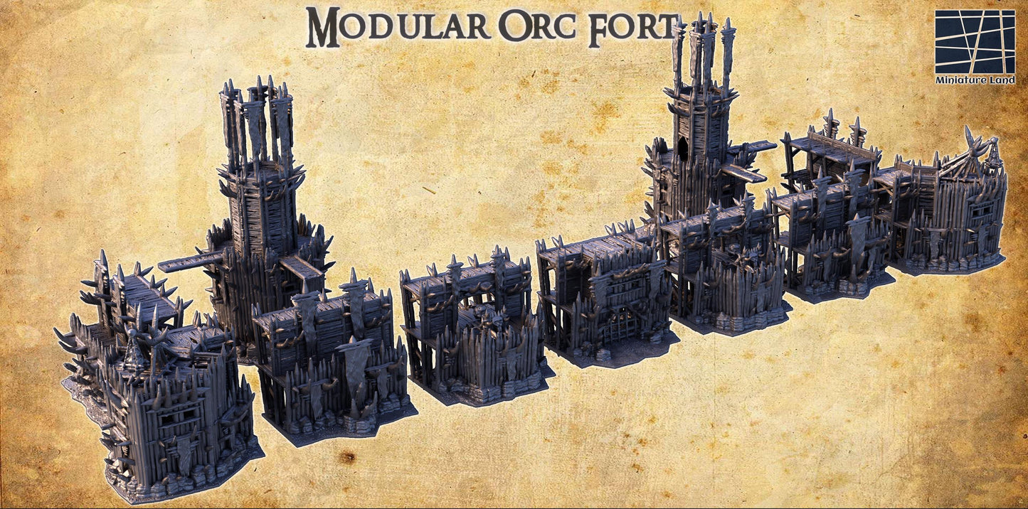 Modular Orc Fort - Tabletop Terrain - 28 MM, Tabletop 3D Printed Terrain by MiniatureLand, Perfect for Wargaming and RPGs