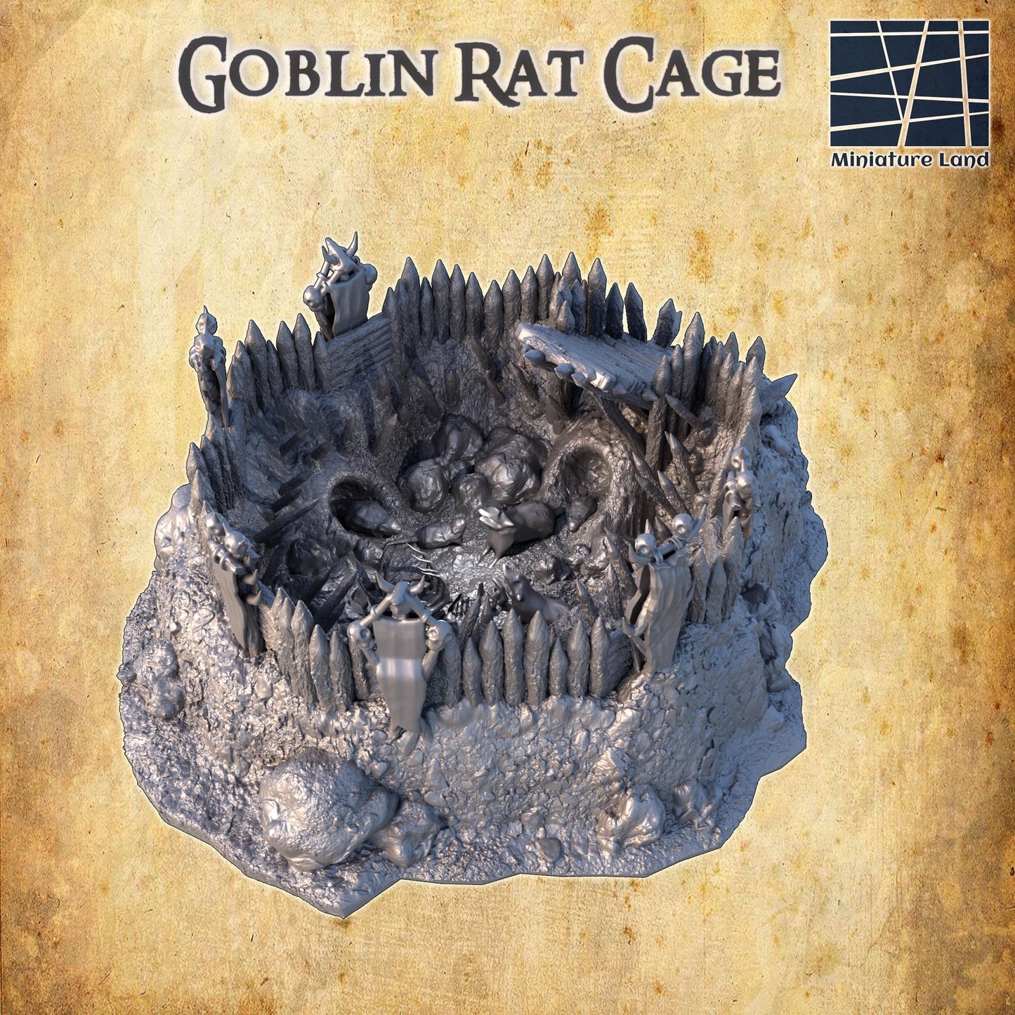 Goblin Rat Cage - Tabletop Terrain - 28 MM, Tabletop 3D Printed Terrain by MiniatureLand, Perfect for Wargaming and RPGs