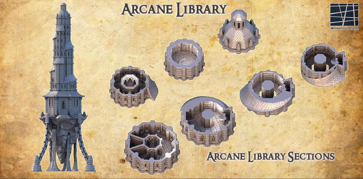 Arcane Library - Tabletop Terrain - 28 MM, Tabletop 3D Printed Terrain by MiniatureLand, Perfect for Wargaming and RPGs
