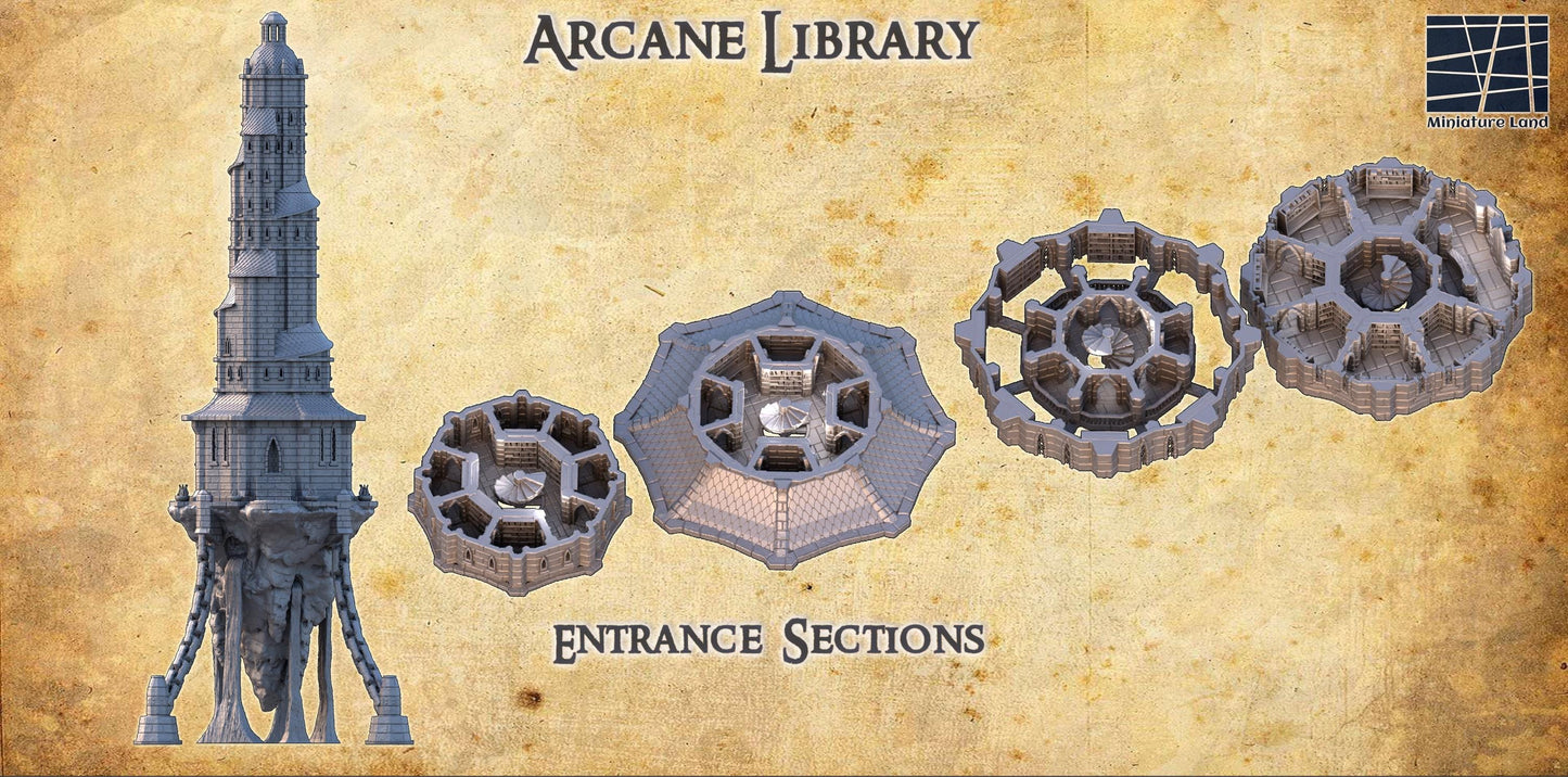 Arcane Library - Tabletop Terrain - 28 MM, Tabletop 3D Printed Terrain by MiniatureLand, Perfect for Wargaming and RPGs