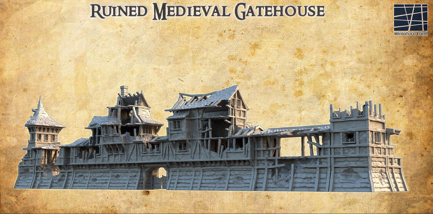 Ruined Medieval Gatehouse - Tabletop Terrain - 28 MM, Tabletop 3D Printed Terrain by MiniatureLand, Perfect for Wargaming and RPGs