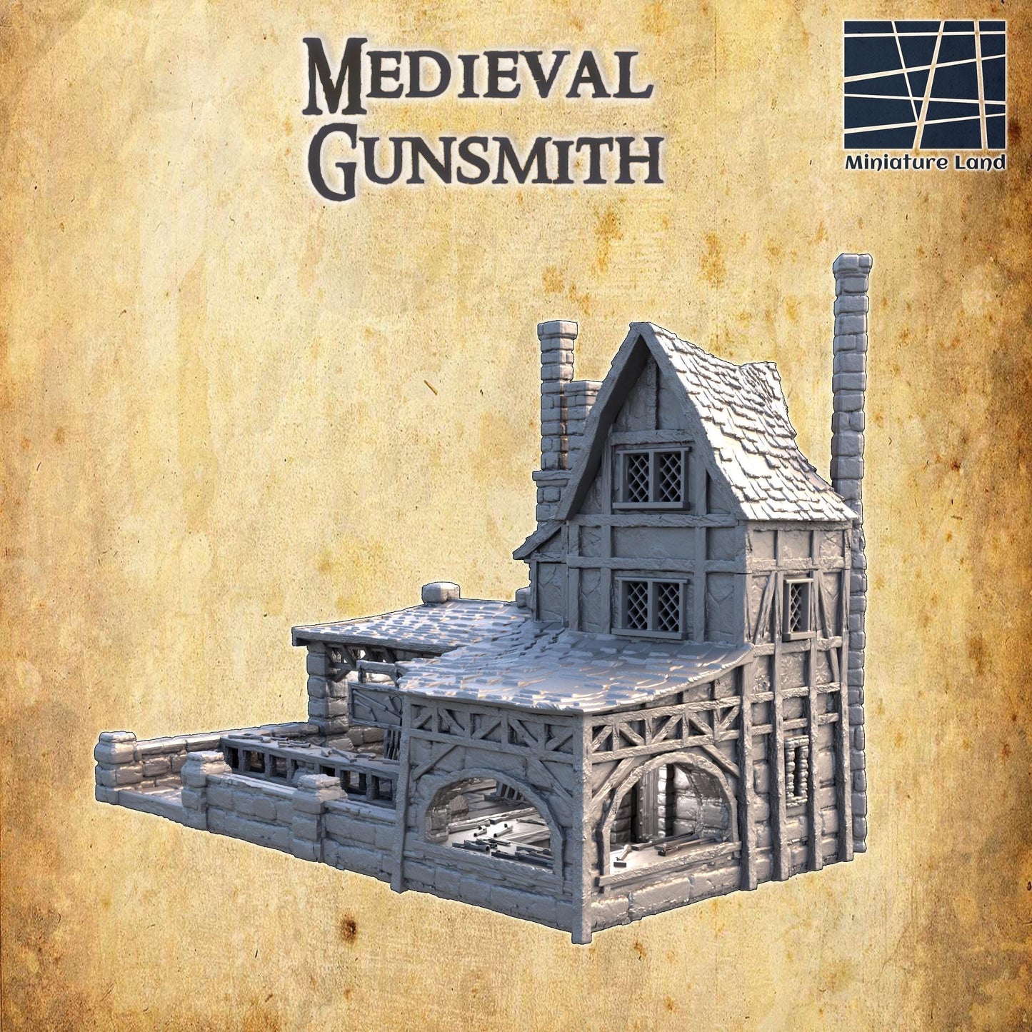 Medieval Gunsmith - Tabletop Terrain - 28 MM, Tabletop 3D Printed Terrain by MiniatureLand, Perfect for Wargaming and RPGs